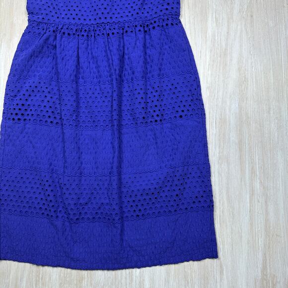 J Crew Purple Eyelet Sleeveless Fit & Flare Dress Cotton Lined Zip Back Size 4 - Picture 2 of 12